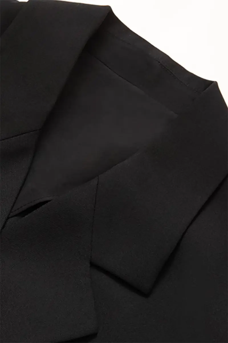 Black Double-Breasted Belted Blazer Mini Dress with Elbow Sleeve - HBQMJX