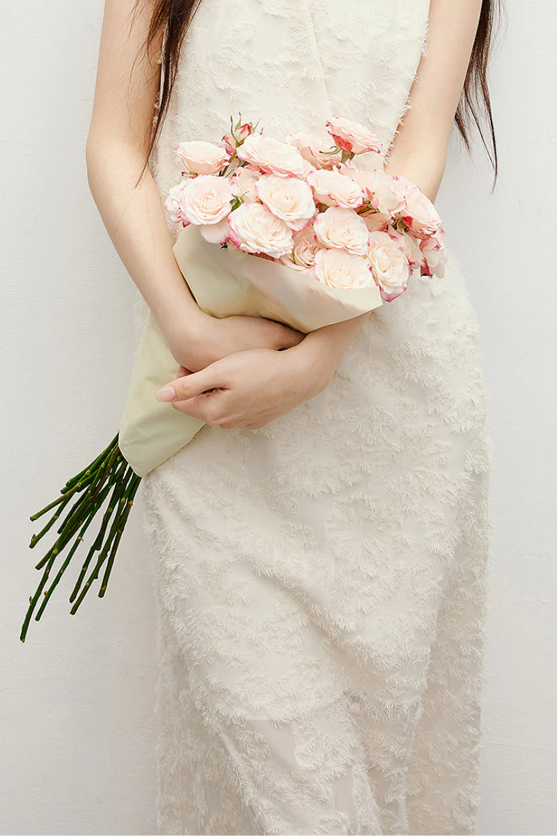 White Floral Applique Sleeveless Dress - JIEEQQ