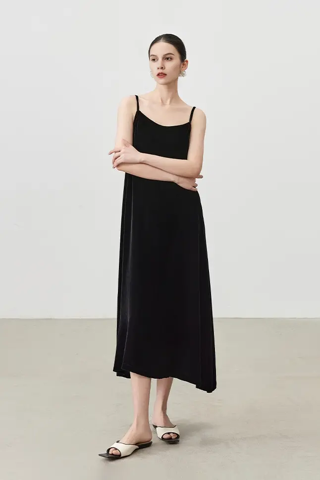 Summer Backless Silk Lined Velvet Slip Dress - HBQMJX