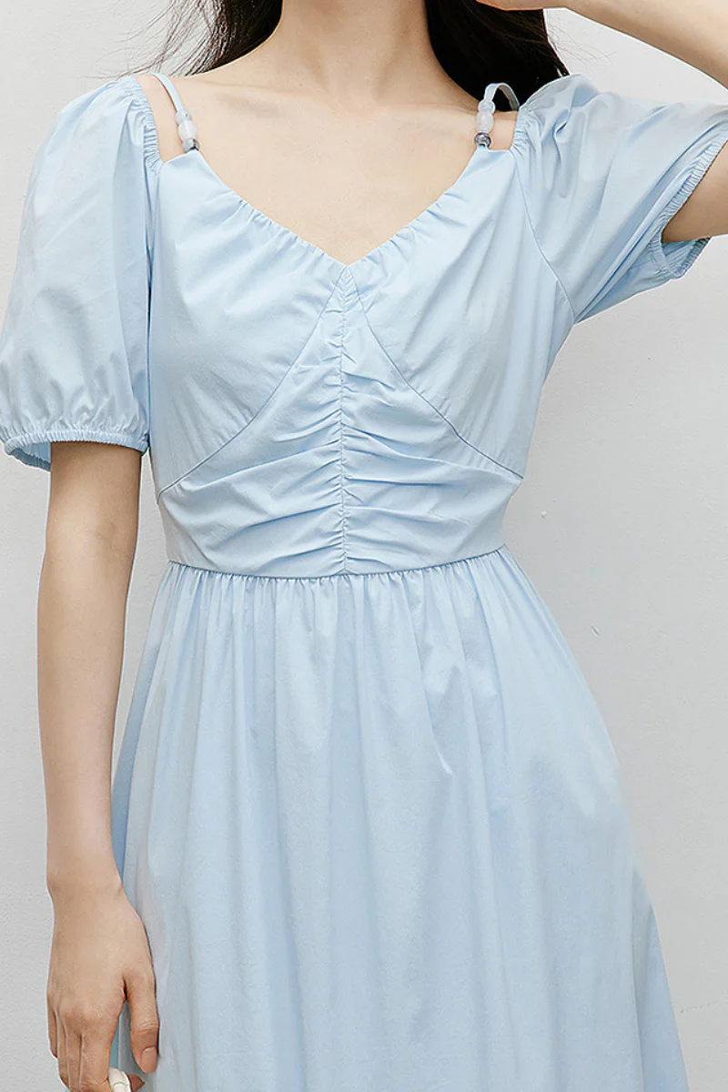 Baby Blue V-Neck Beaded Strap Midi Dress - HBQMJX