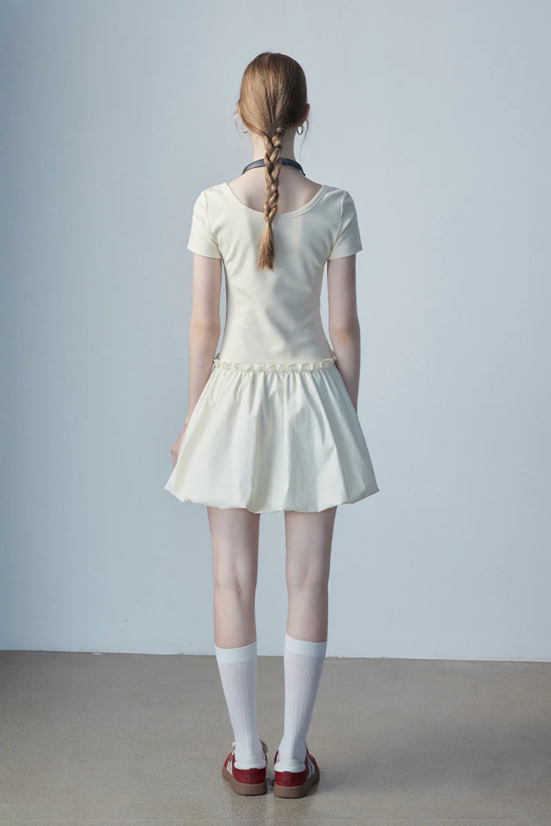 Ivory Squre-Neck Bubble Mini Dress - HBQMJX