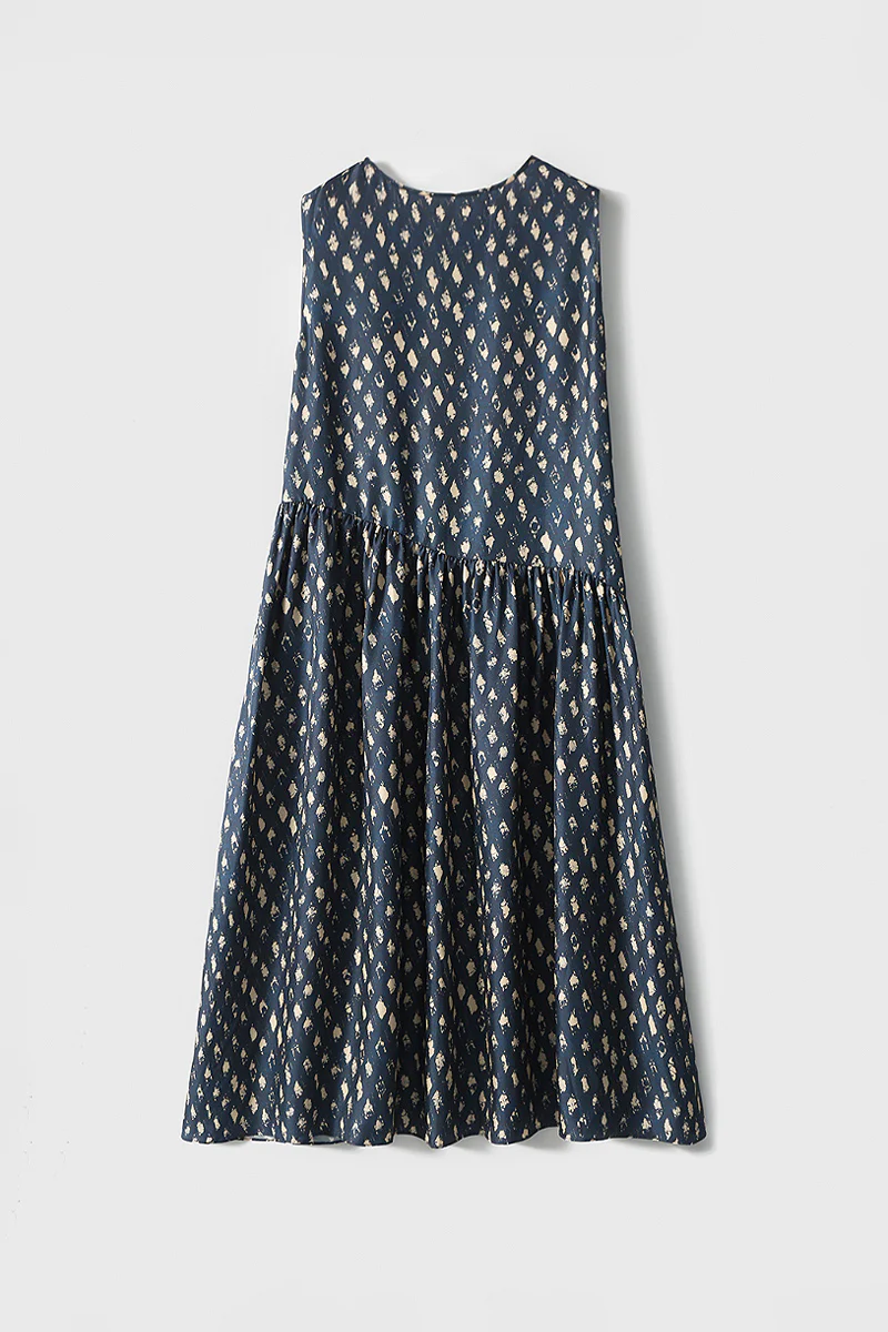 100% Silk Twill Printed Trapeze Midi Dress - HBQMJX