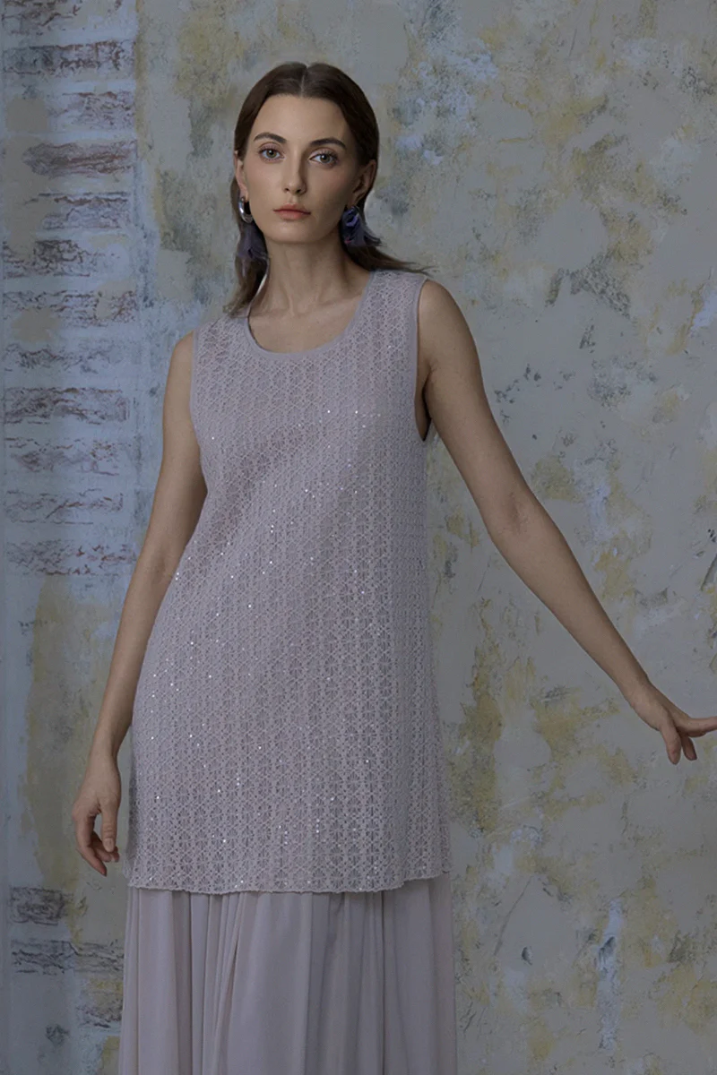 Embroidered Sequin Lace Double-Layer Tank Dress - JIEEQQ