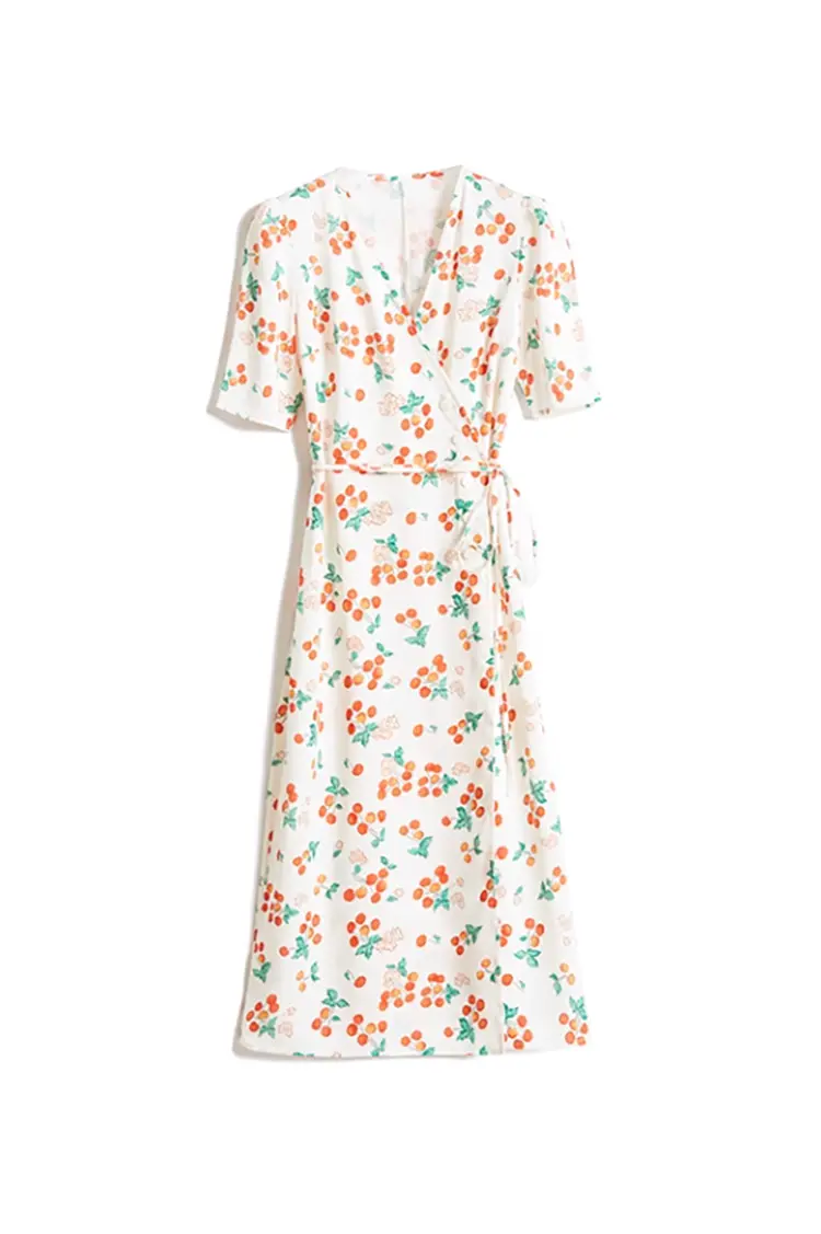 Floral Print V Neck Short Sleeve Dress - JIEEQQ