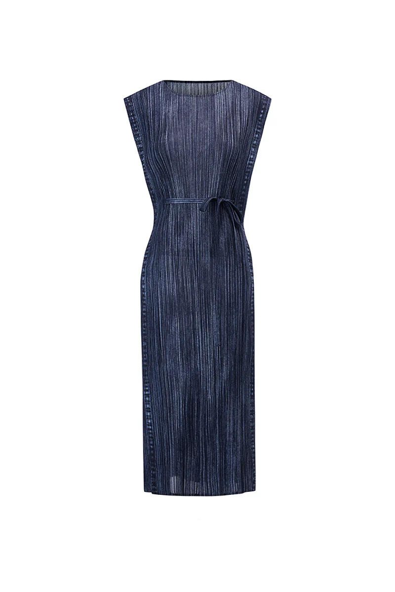 Designer Inspired Pleated Sleeveless Midi Dress - HBQMJX