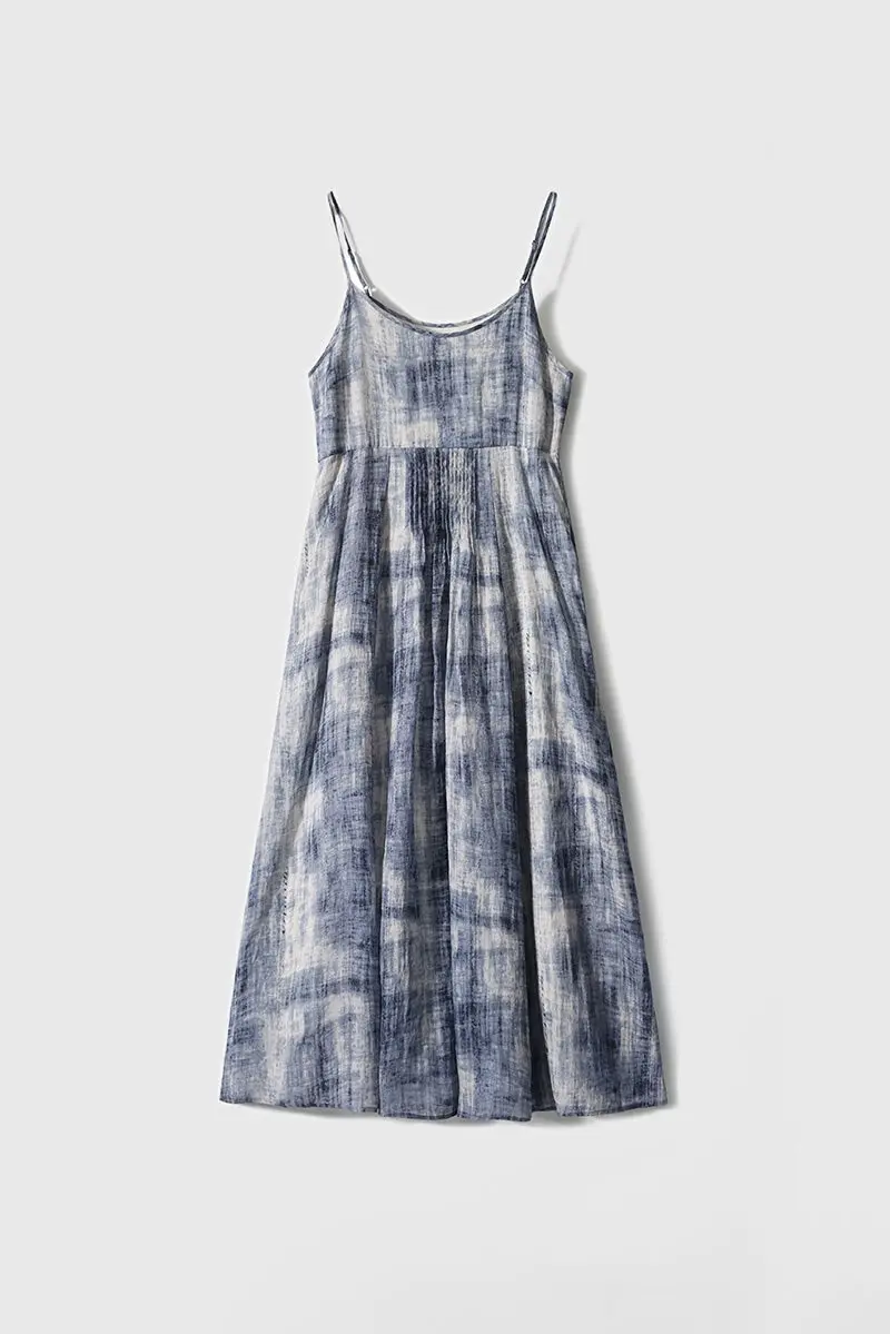 100-Count Fine Ramie Blue Tie Dye Spaghetti-Strap Maxi Dress - HBQMJX