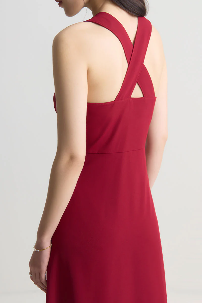 Red Cross-Back A-Line Midi Dress - HBQMJX