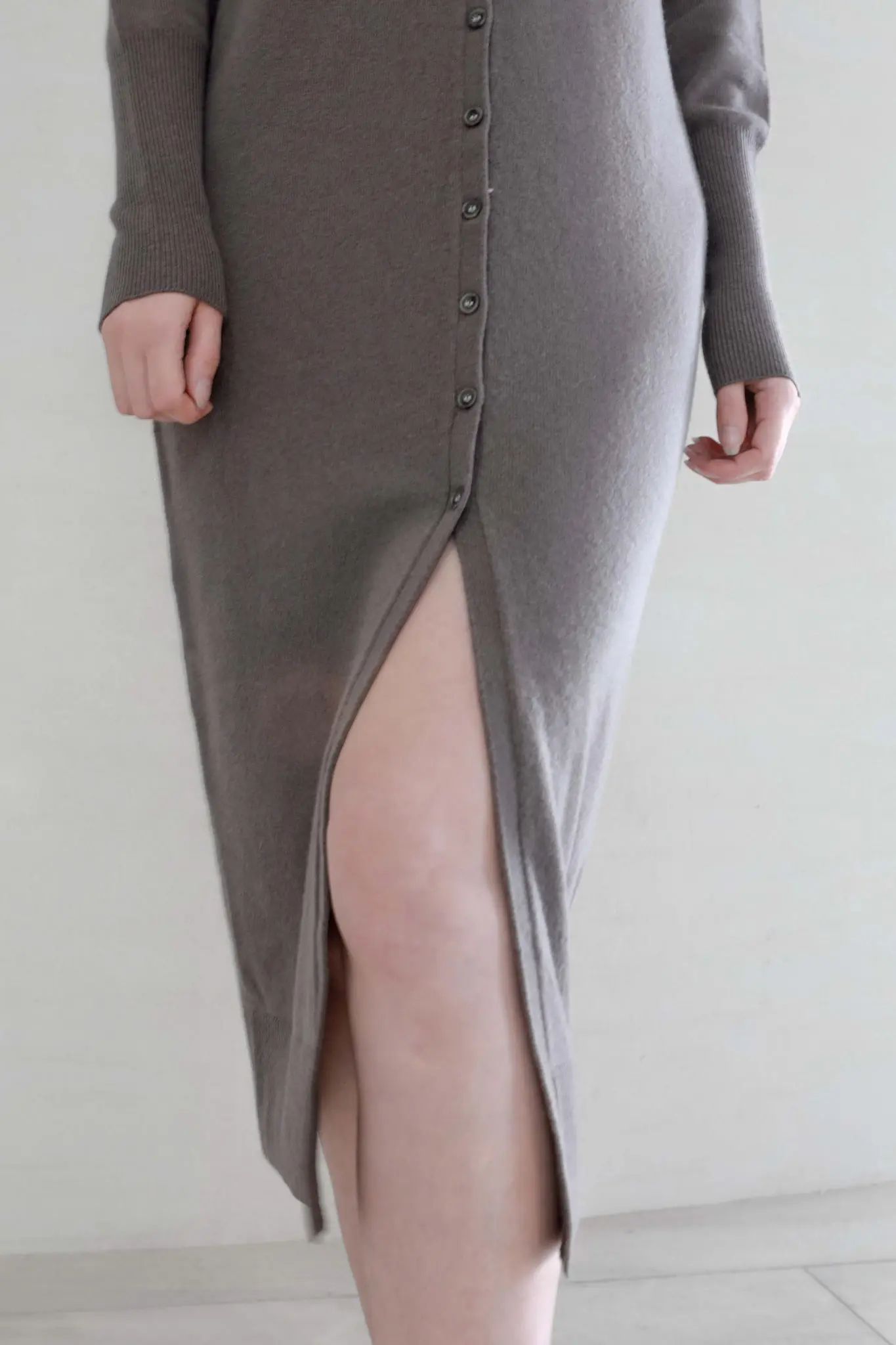 V-Neck Cardigan Sweater Dress in Merino Wool - HBQMJX