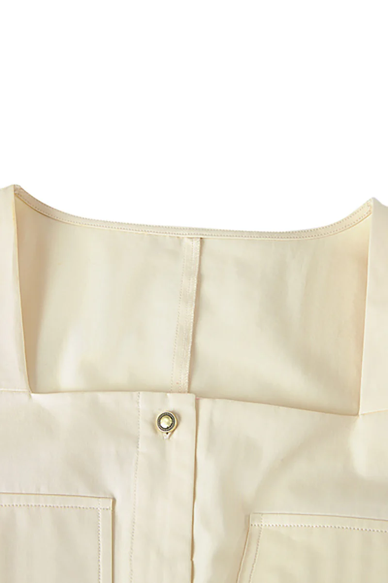 Ivory Cargo Square-Neck Belted Midi Dress - HBQMJX