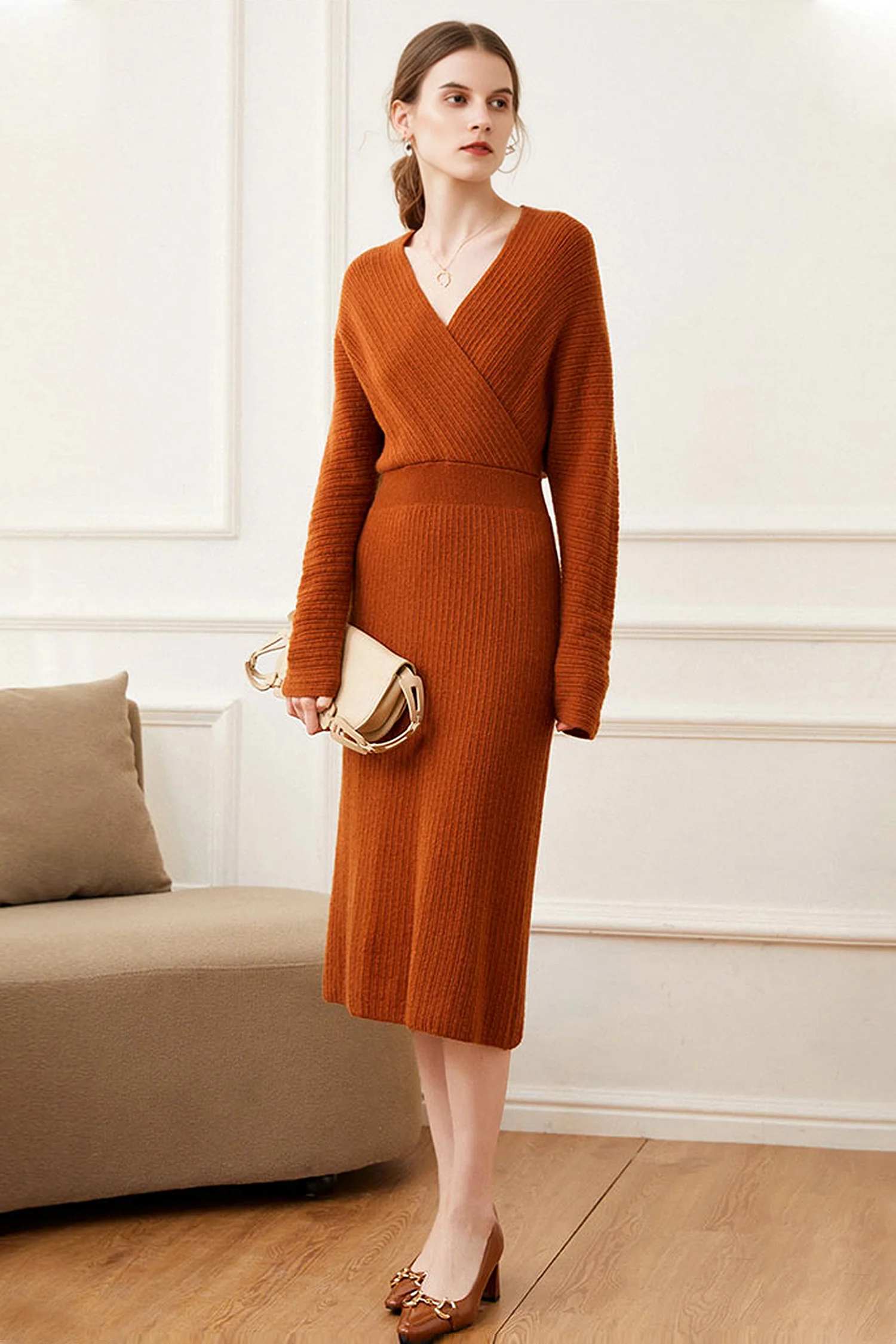 Ultrasoft Cashmere-Wool Long Sleeve Wrap Sweater Dress - HBQMJX