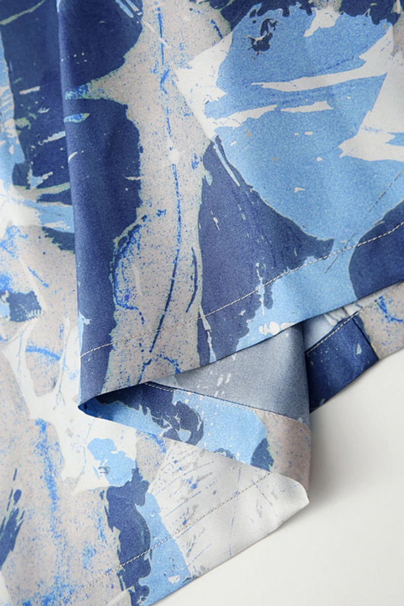 100% Silk Floral Midi Shift Dress with Pockets in Blue - HBQMJX