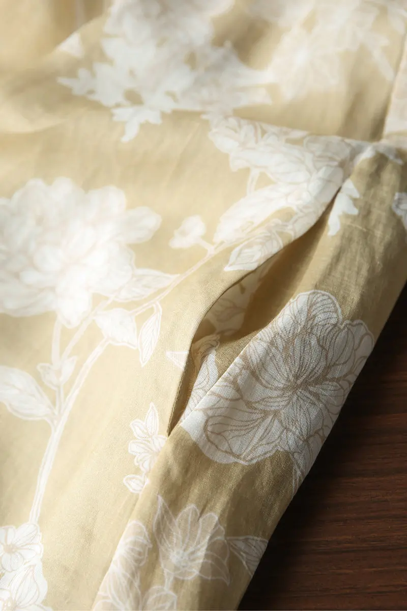 Ramie Floral Tiered Sleeveless Trapeze Midi Dress - HBQMJX