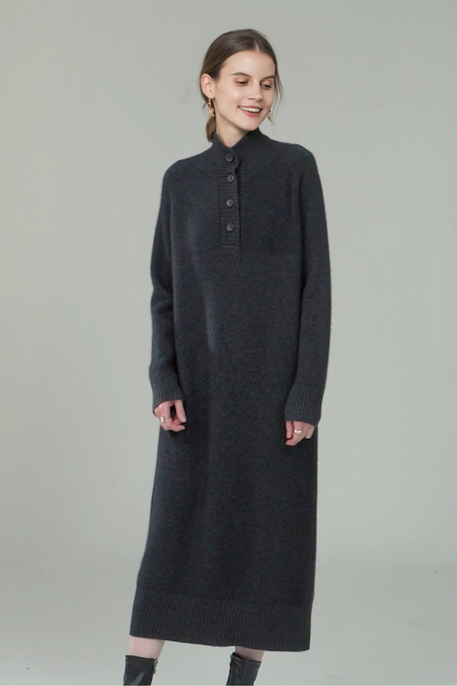 Chunky Wool Long Sleeve Turtleneck Maxi Sweater Dress - HBQMJX