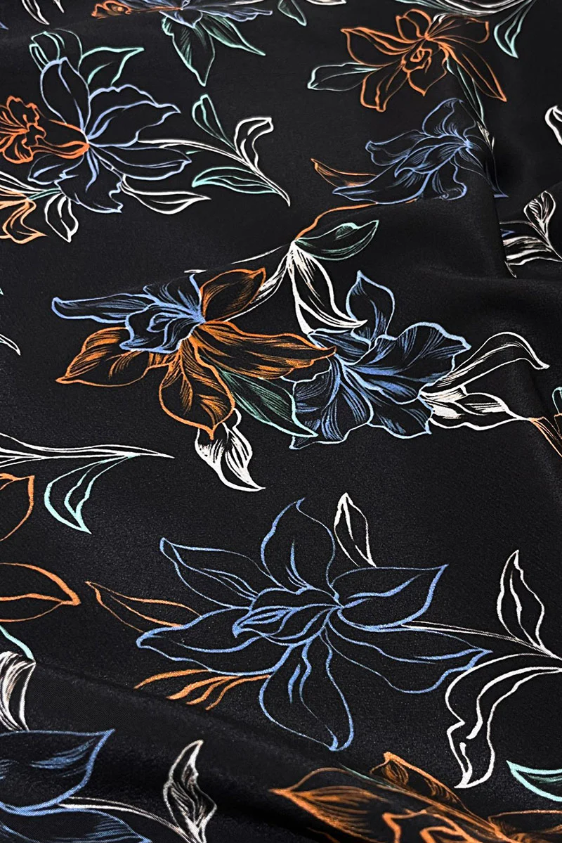 100 Mulberry Silk Floral A-Line Short-Sleeve V-Neck Midi Dress - HBQMJX