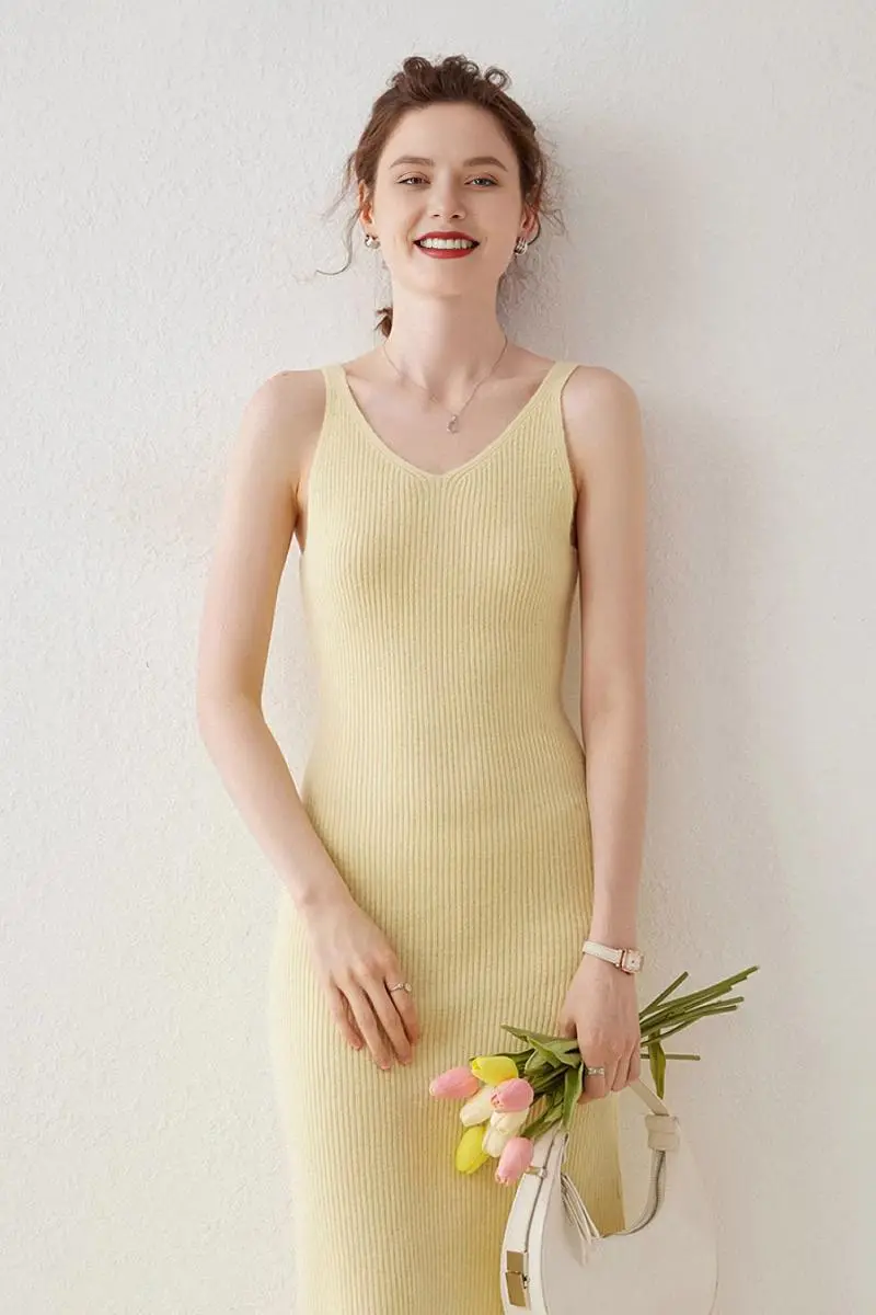 100 Cashmere Sleeveless Rib-Knit Midi Sweater Dress - HBQMJX