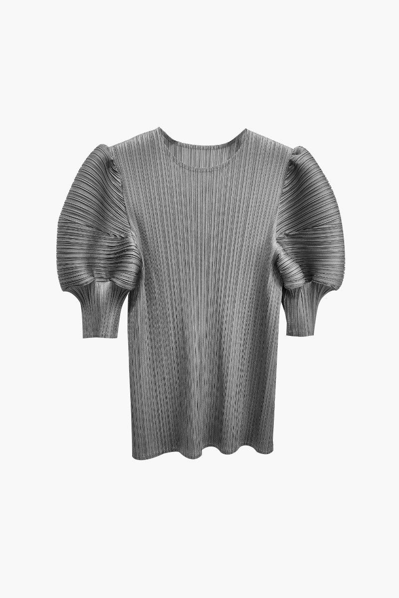 Designer Inspired Pleated Puff-Sleeve Top - HBQMJX