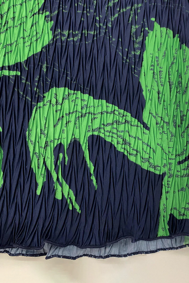 Designer Inspired Pleated Leaf Print Straight Midi Skirt - HBQMJX