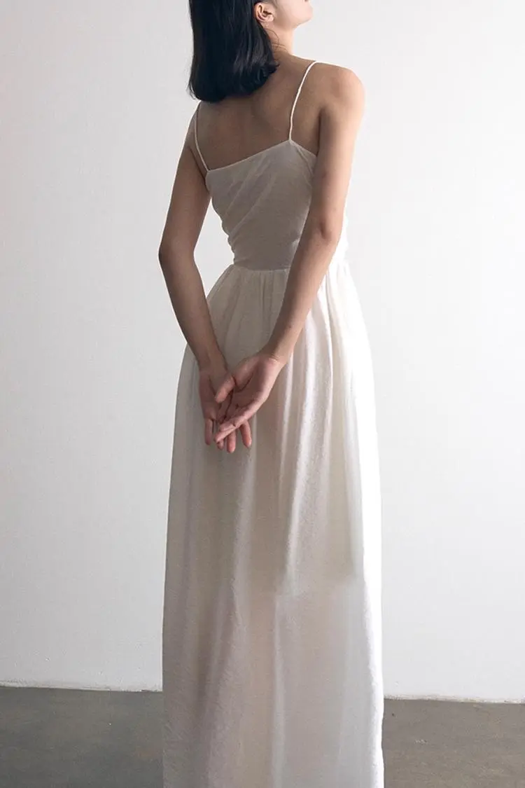 Tencel White Slip Maxi Dress with Front Twist - HBQMJX