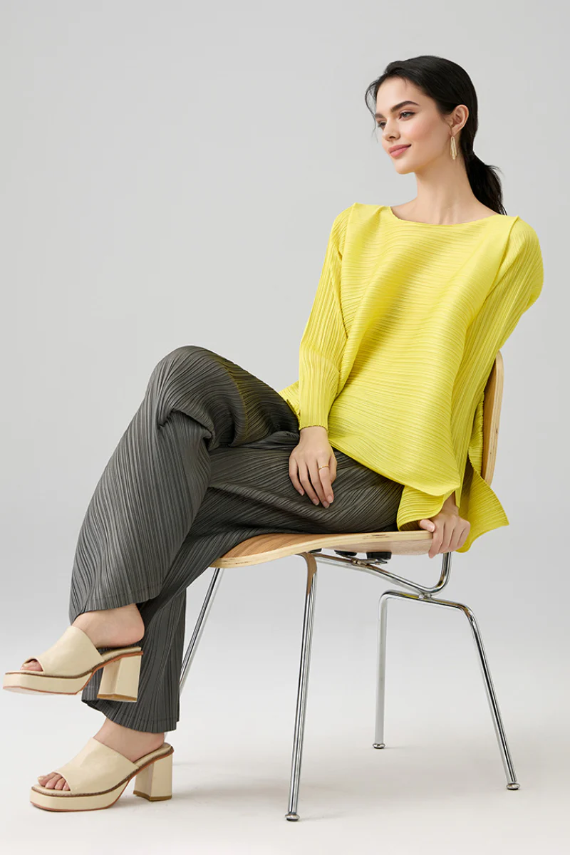 Designer Inspired Pleated Asymmetrical Top - HBQMJX