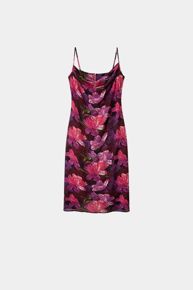 Chiffon Floral Cowl-Neck Midi Slip Dress in Purple - HBQMJX