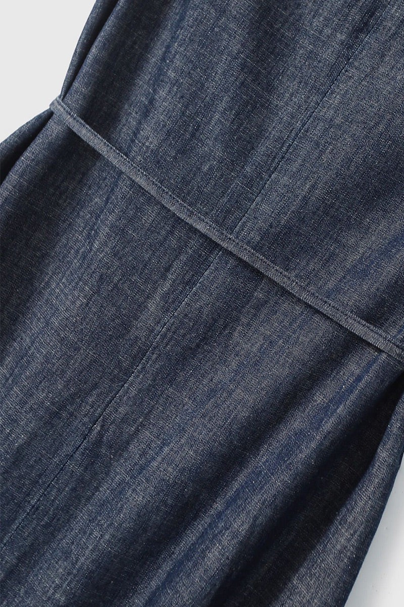 Paneled Sleeveless Denim A-Line Dress with Belt - HBQMJX