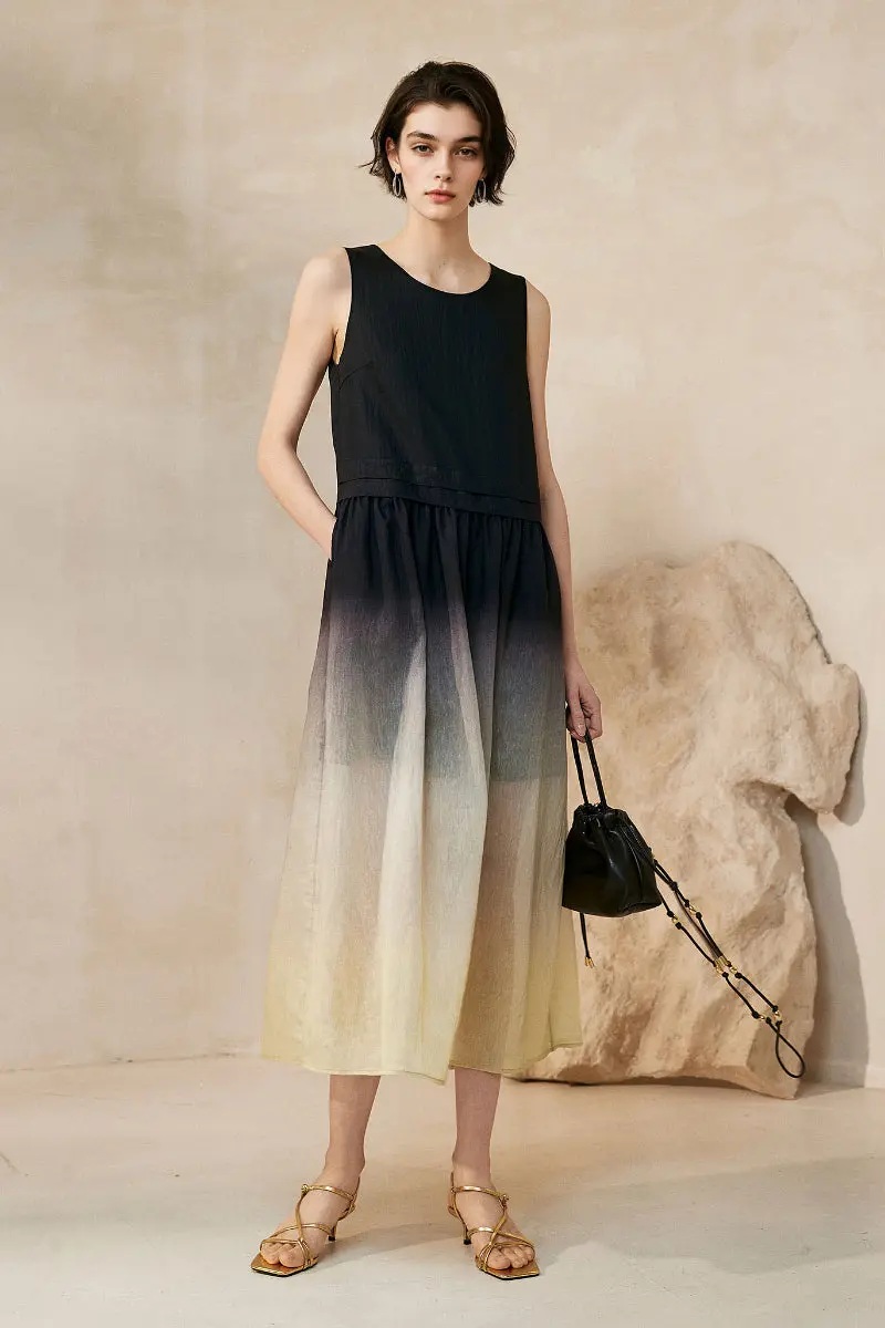 Ombre Sleeveless Linen Midi Dress - HBQMJX