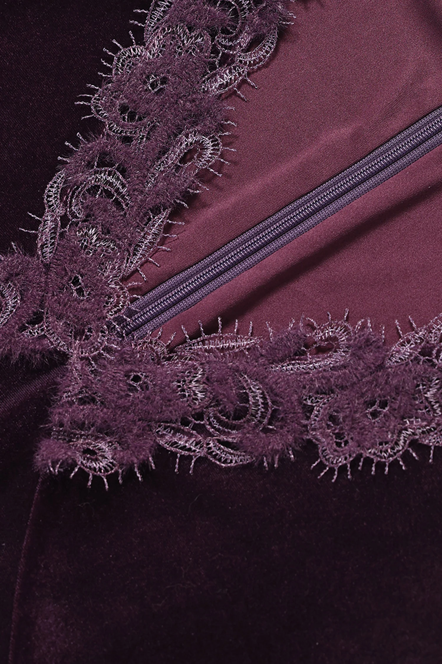 Purple Velvet Long Sleeve Lace V-Neck Maxi Dress - HBQMJX