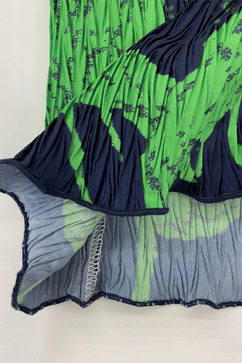 Designer Inspired Pleated Leaf Print Straight Midi Skirt - HBQMJX