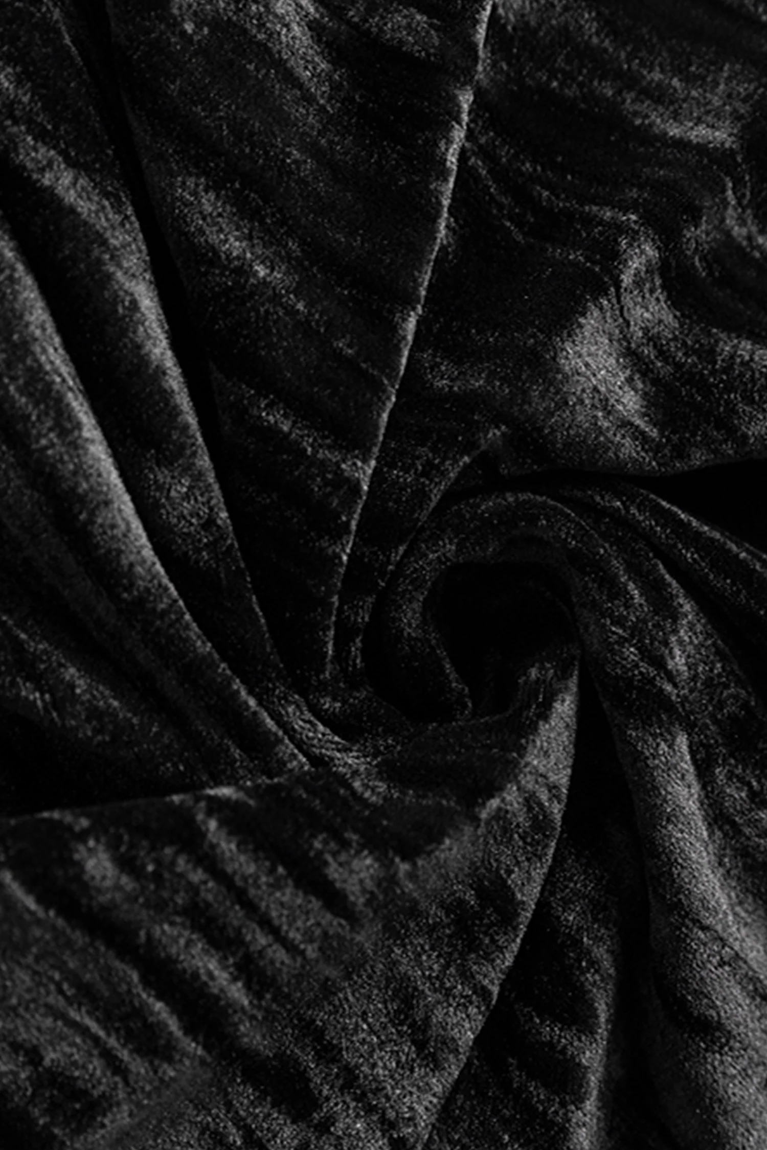 Black Velvet Textured Long Sleeve V-Neck Midi Dress - HBQMJX