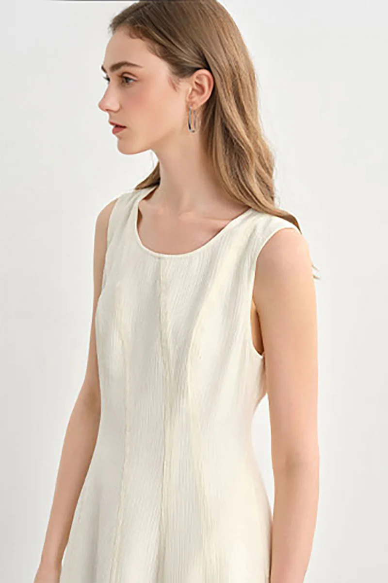 White Sleeveless A-Line Midi Dress - HBQMJX