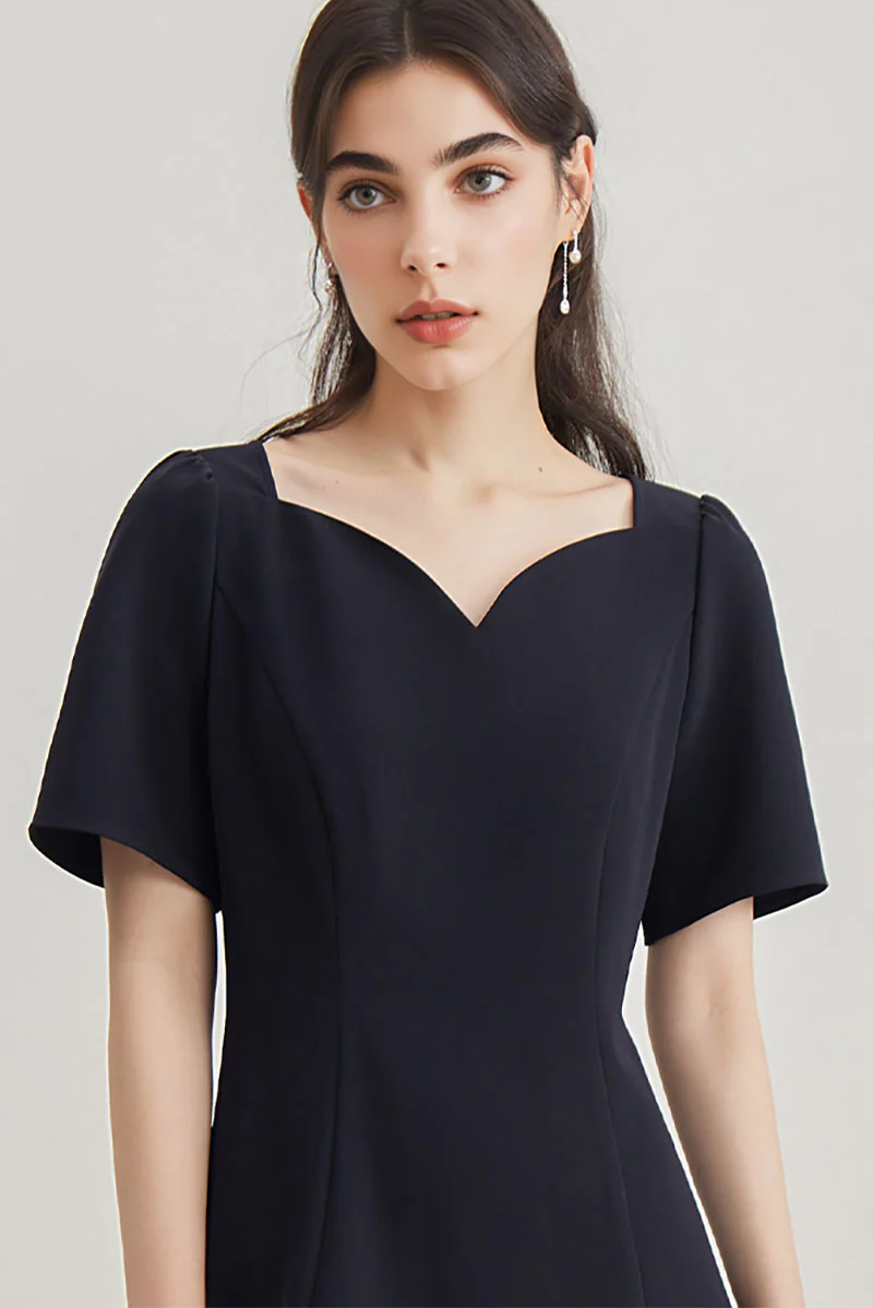 Short-Sleeve Sweetheart-Neck A-Line Midi Dress - HBQMJX