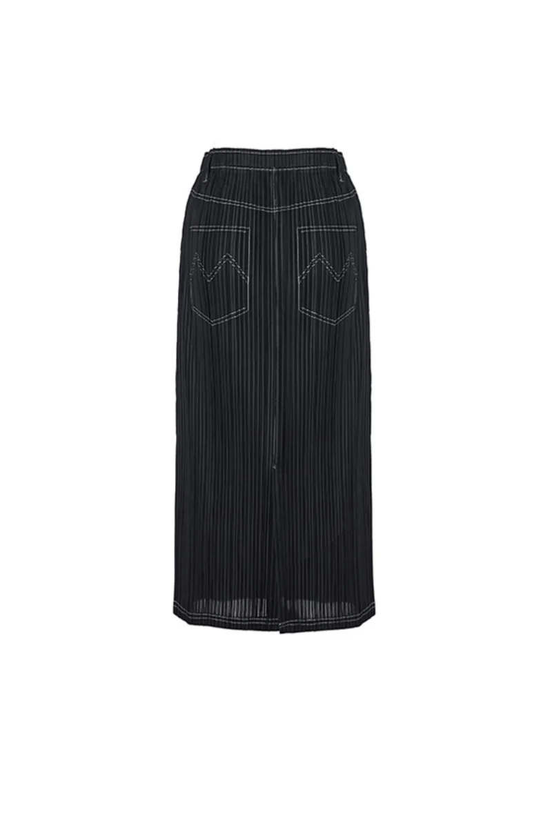 Designer Inspired Pleated Pull-On Midi Skirt - HBQMJX