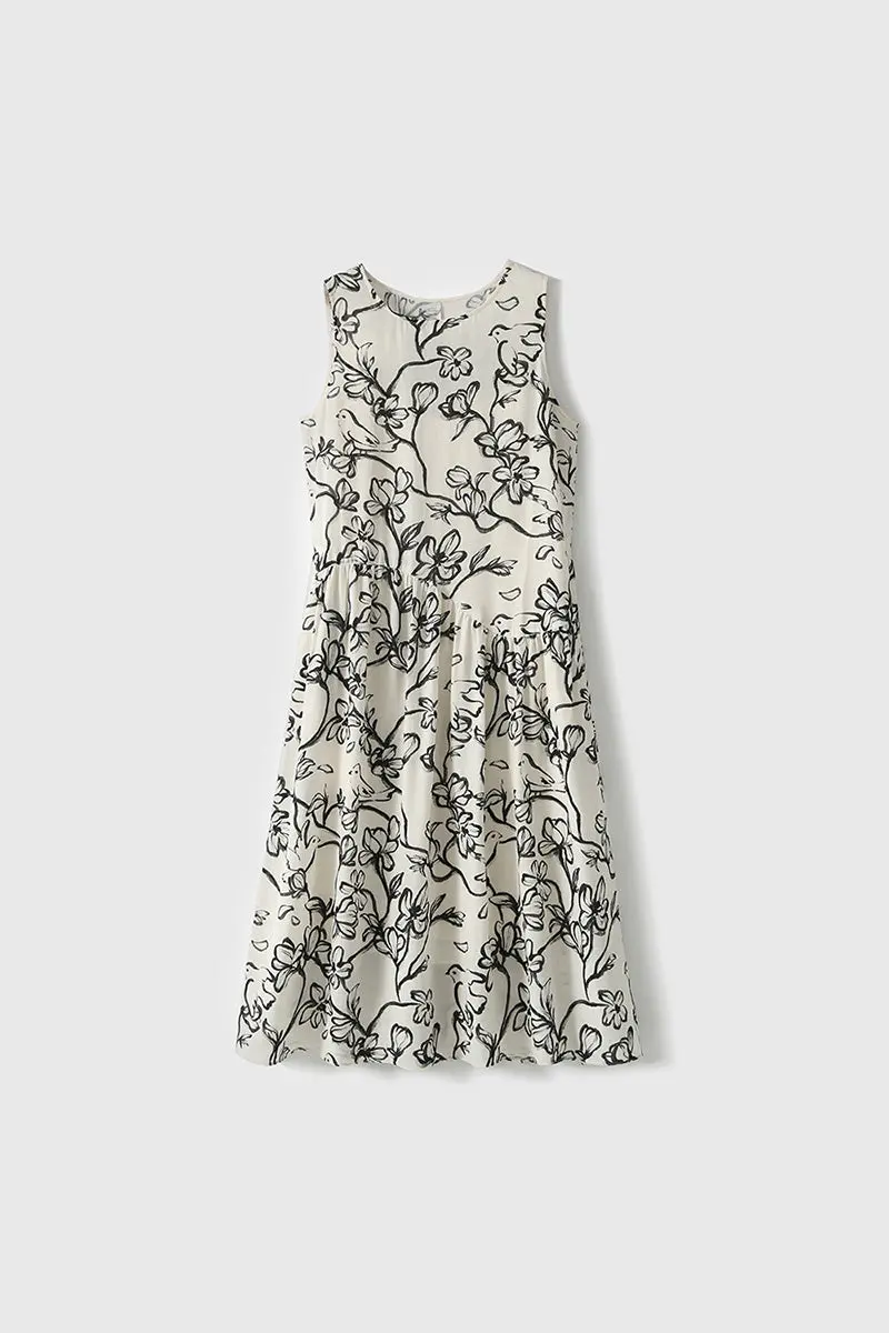 Linen Floral Sleeveless Midi Dress - HBQMJX