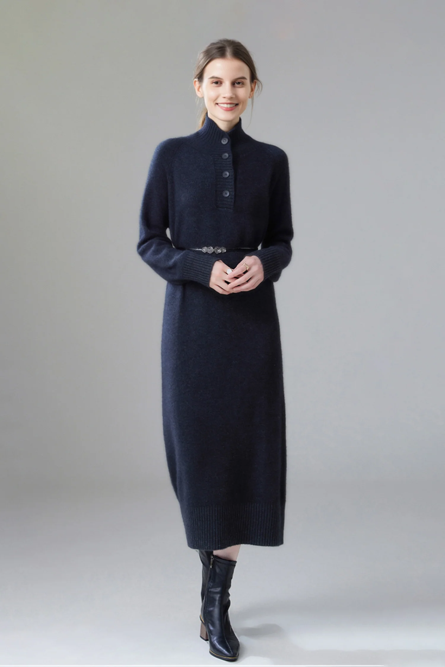 Chunky Wool Long Sleeve Turtleneck Maxi Sweater Dress - HBQMJX
