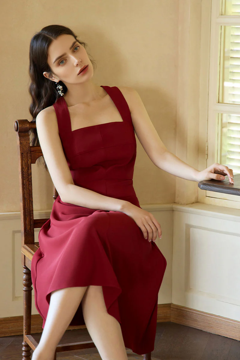 Red Cross-Back A-Line Midi Dress - HBQMJX