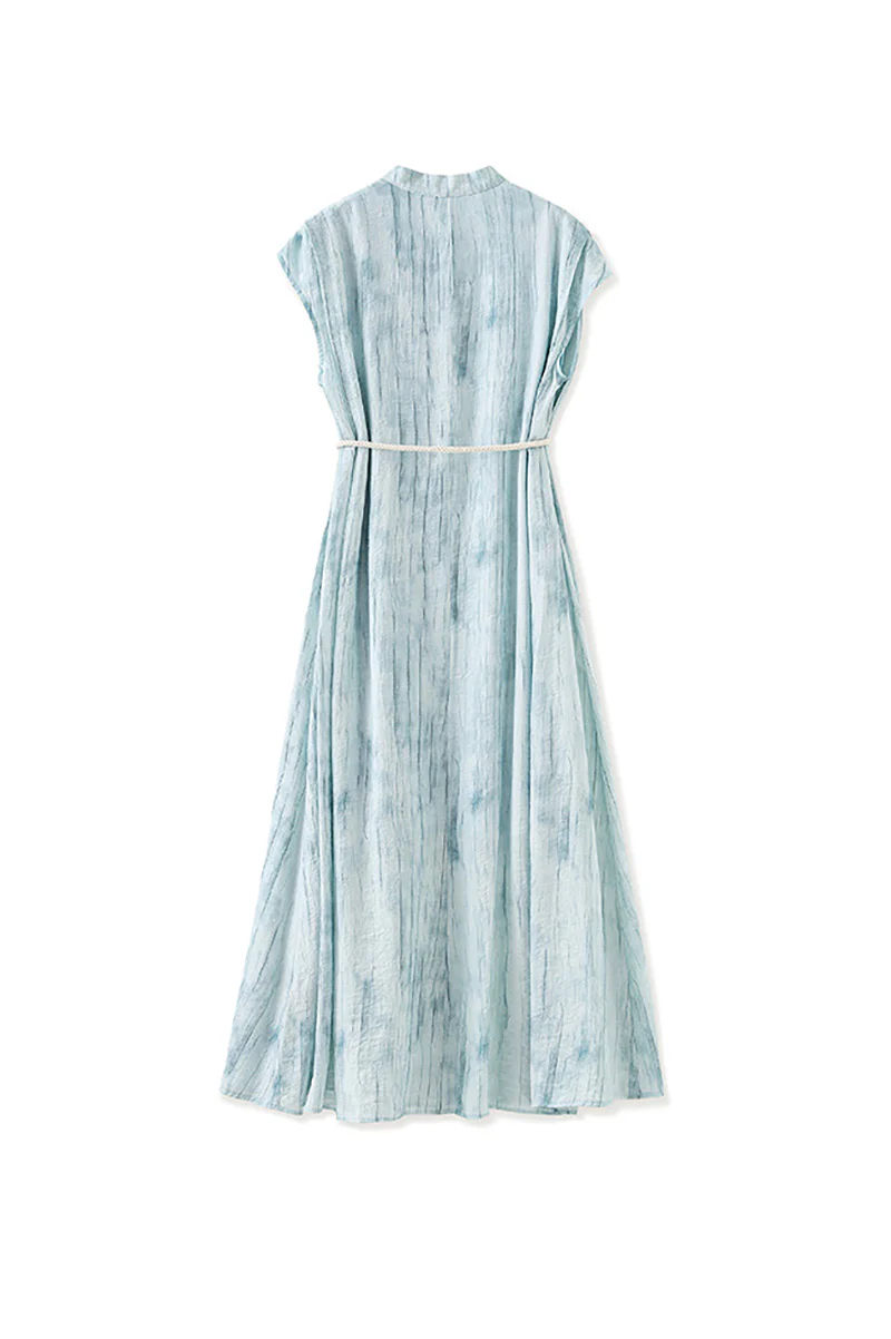 Tie-Dye Textured Cap-Sleeve Midi Dress in Light Blue - HBQMJX