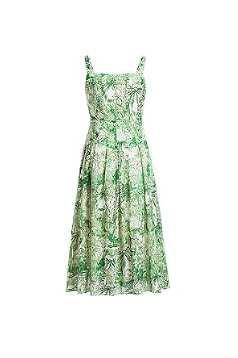 Green Floral Square-Neck Sleeveless Midi Dress - HBQMJX