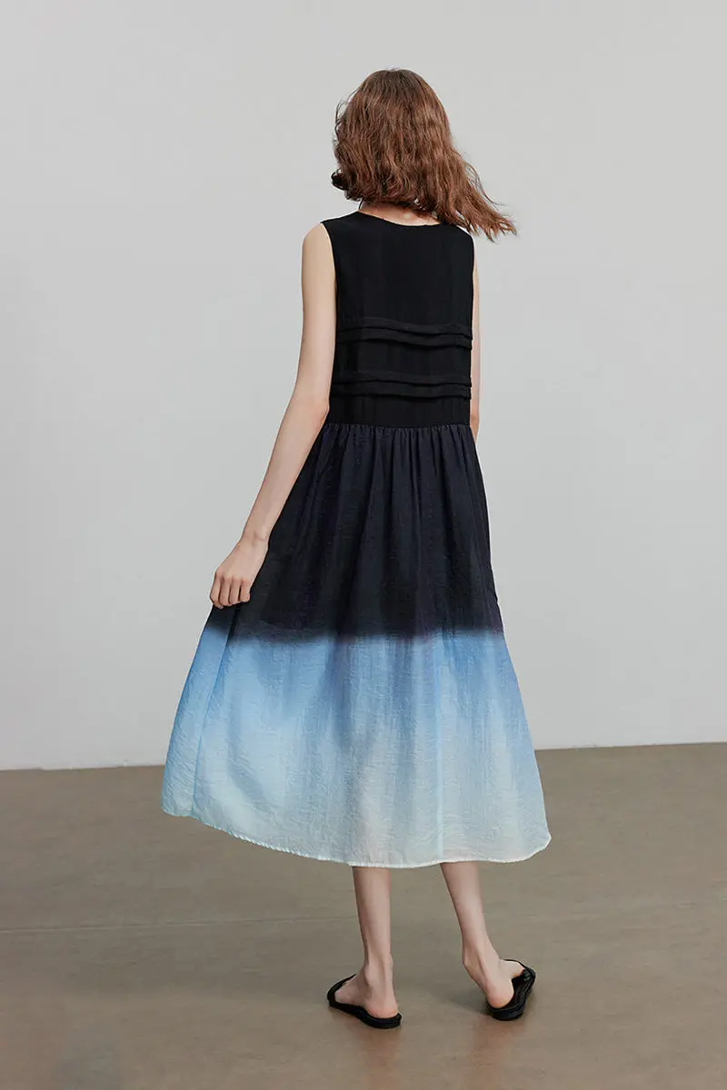 Ombre Sleeveless Trapeze Midi Dresss - HBQMJX