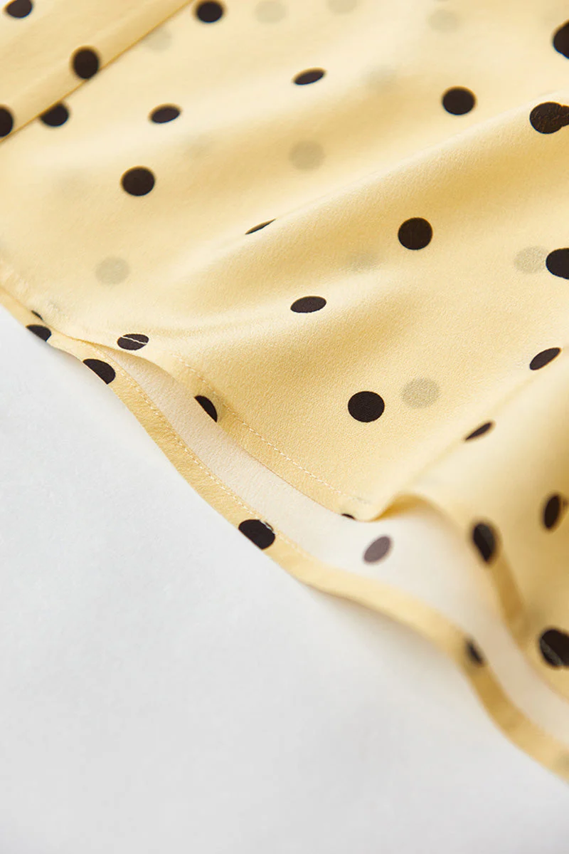 Yellow 100 Heavy Silk Crepe Polka Dot Midi Dress - HBQMJX