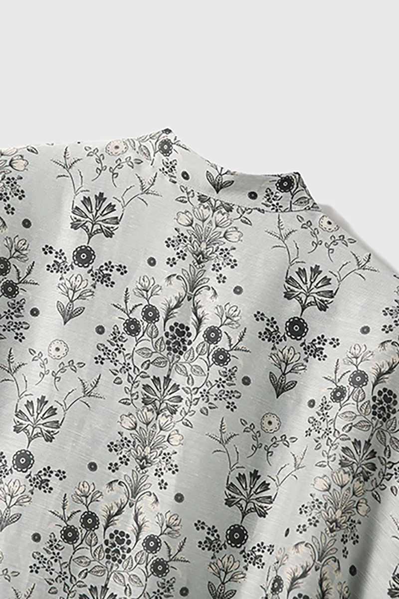 Qipao-Inspired Floral Midi Dress in Linen-Silk Blend - HBQMJX