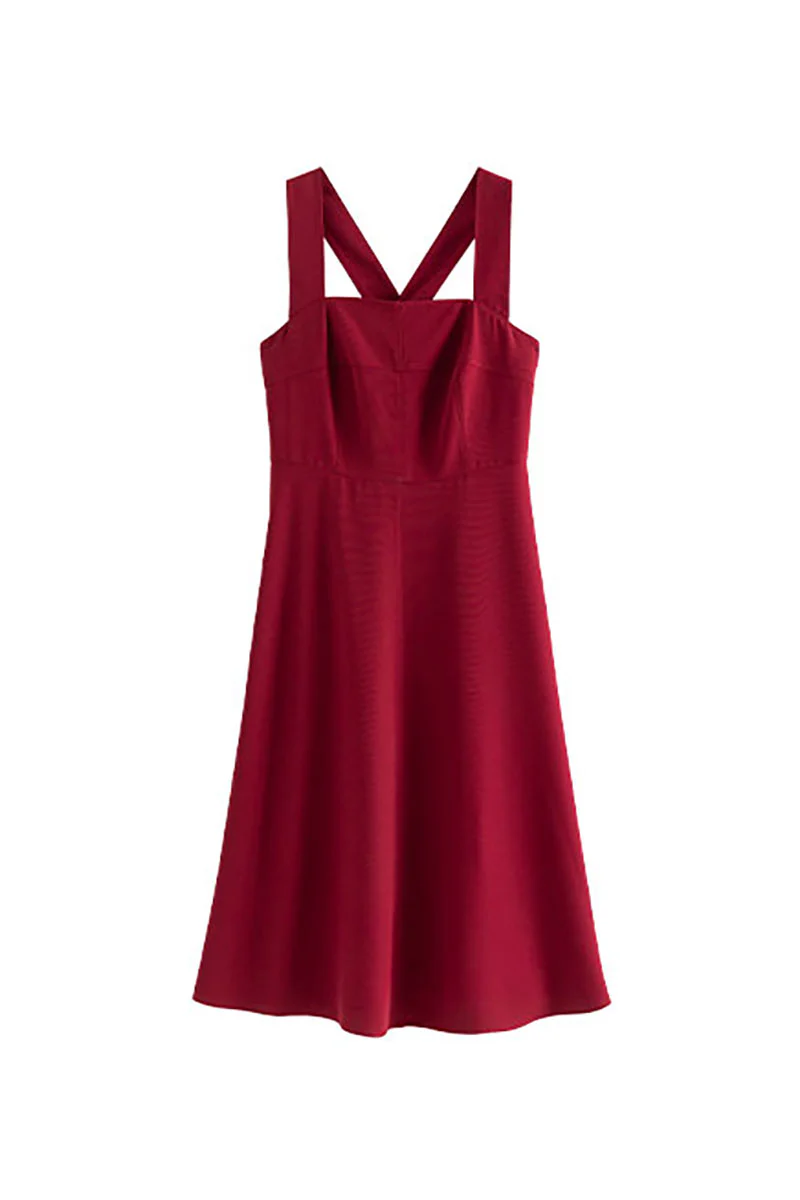 Red Cross-Back A-Line Midi Dress - HBQMJX