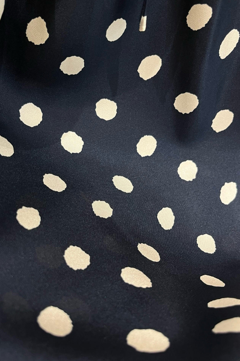 100 Mulberry Silk Polka-Dot Short-Sleeve Midi Dress in Navy - HBQMJX
