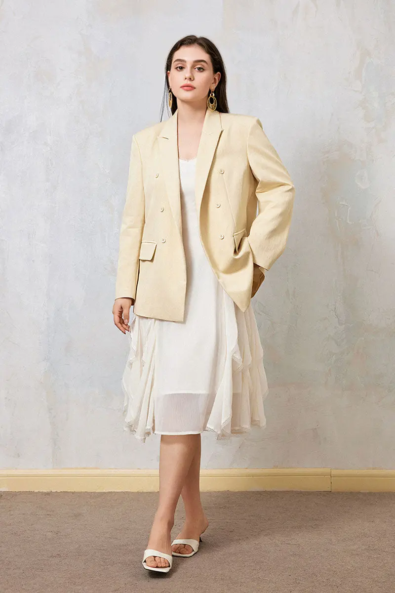 White Chiffon Spaghetti-Strap Ruffled Midi Dress with Lace Trim - HBQMJX