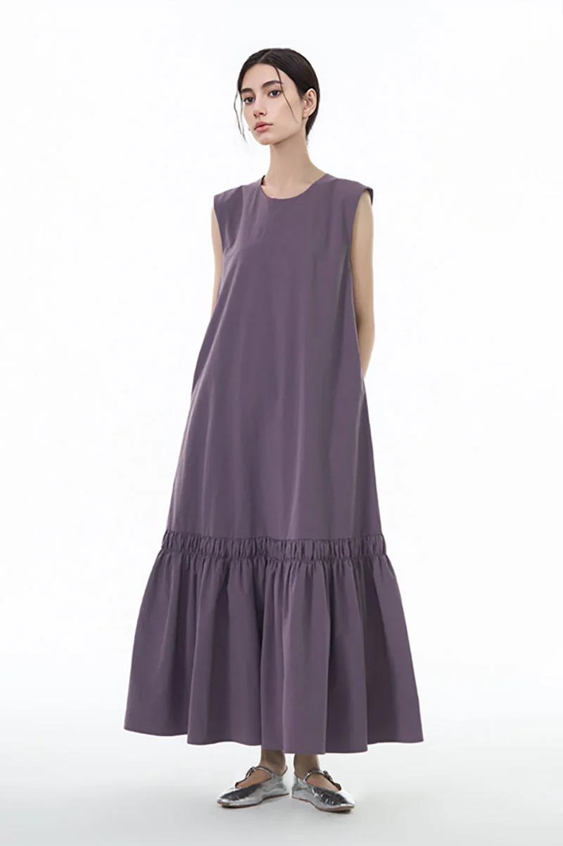 Relaxed Sleeveless A-Line Tiered Maxi Dress - HBQMJX