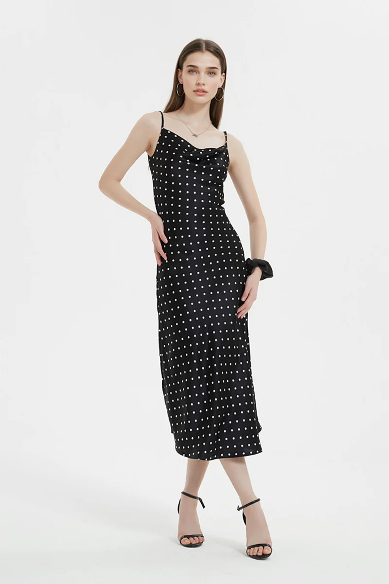 Polka-Dot Cowl-Neck Midi Slip Dress in Triacetate-Blend - HBQMJX