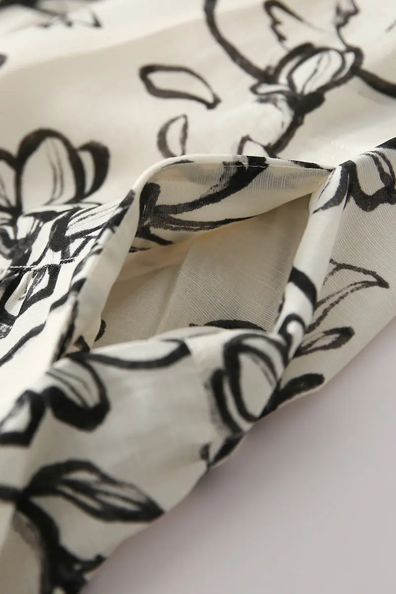 Linen Floral Sleeveless Midi Dress - HBQMJX