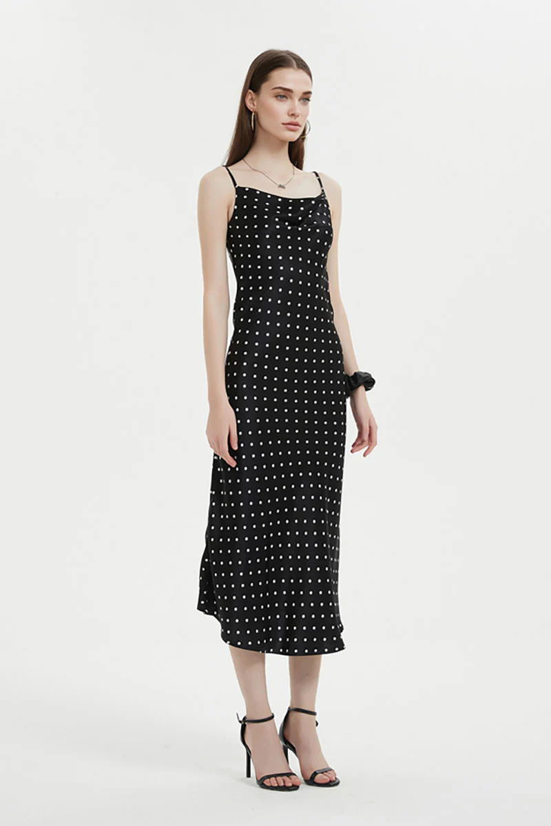 Polka-Dot Cowl-Neck Midi Slip Dress in Triacetate-Blend - HBQMJX