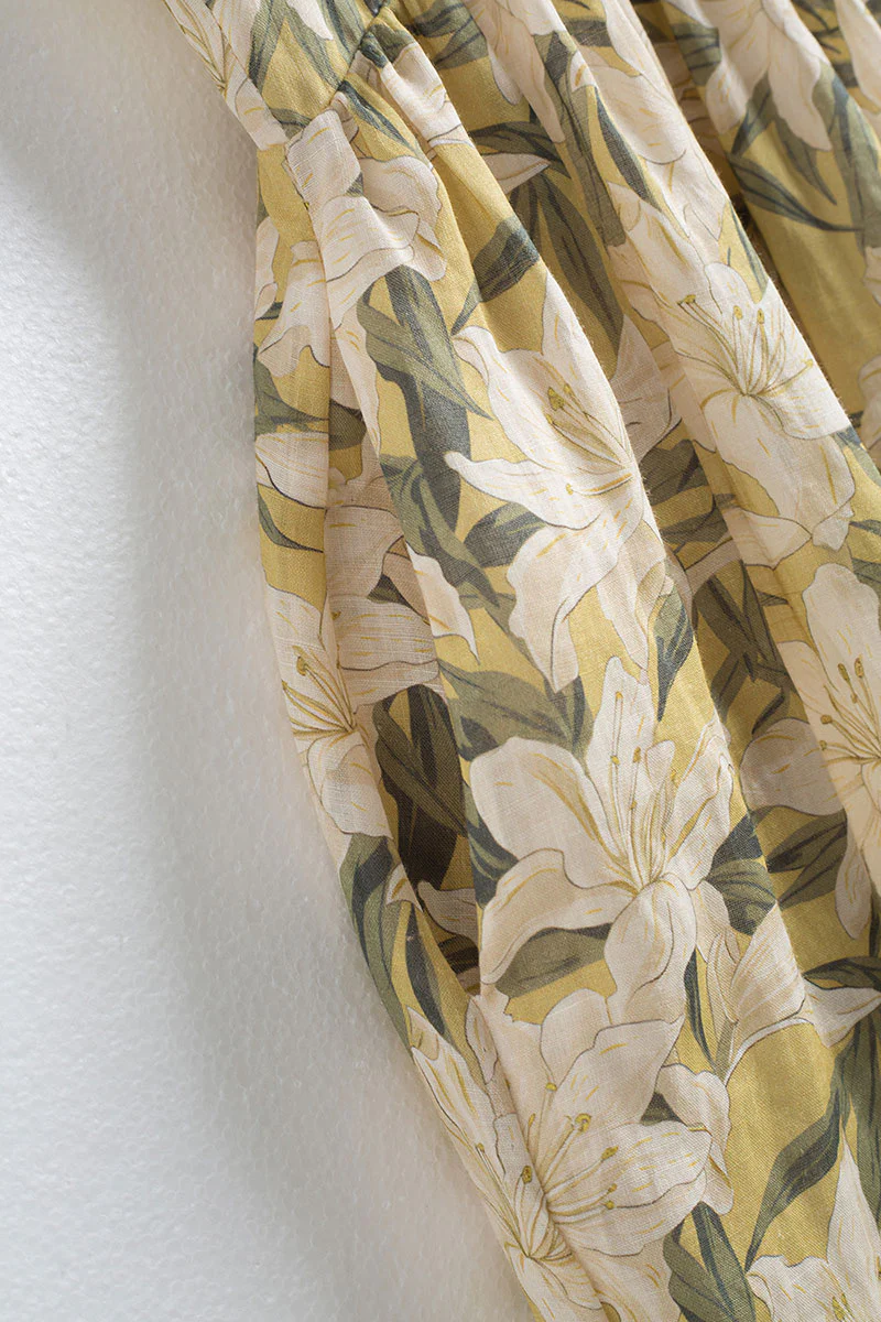 Pure Ramie Floral Sleeveless Scoop-Neck Midi Dress - HBQMJX