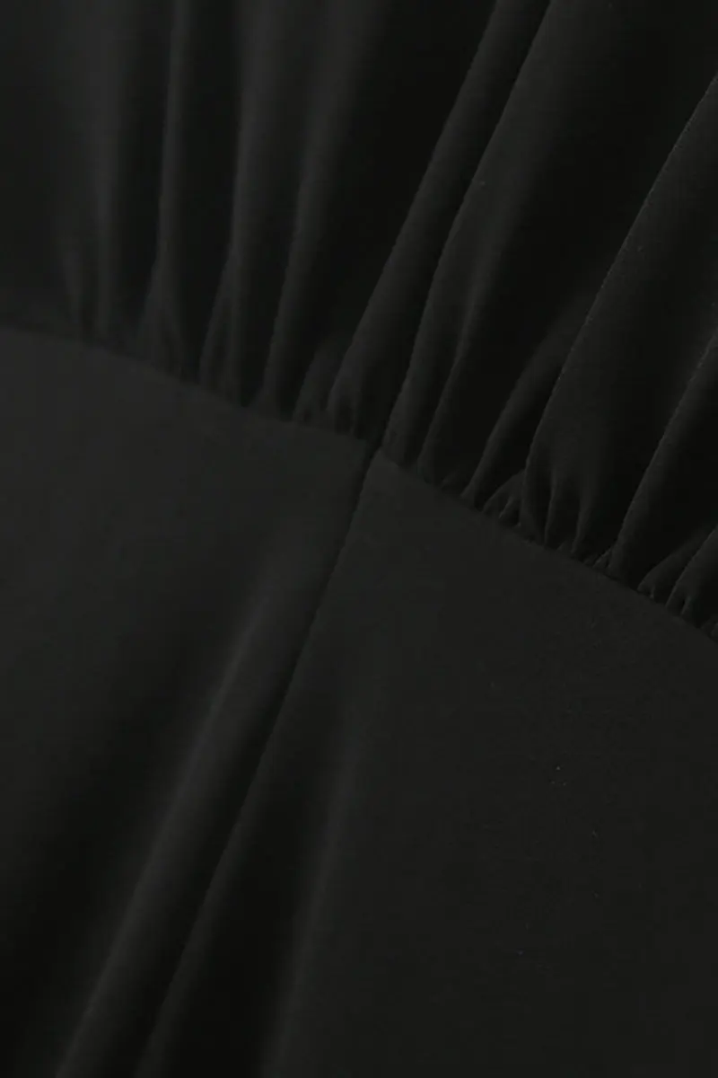 Black Triacetate V-Neck Gathered Waist Midi Dress - HBQMJX