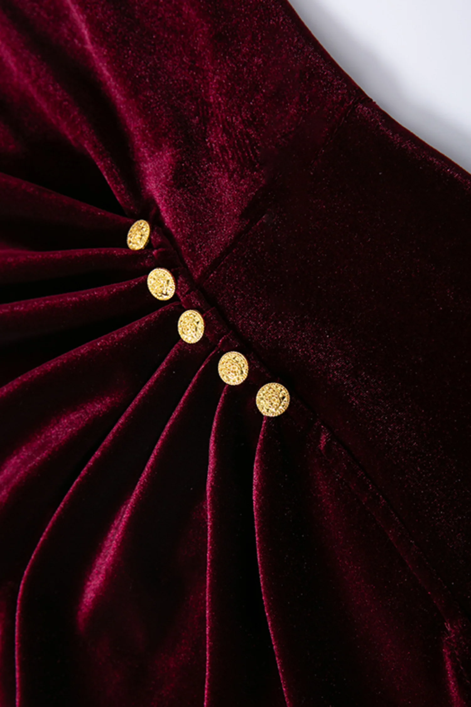 Burgundy Velvet Ruched Long Sleeve V-Neck Midi Dress - HBQMJX